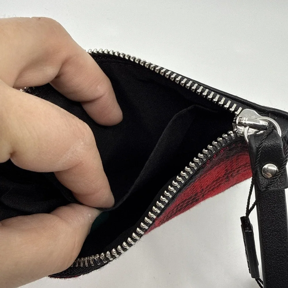 Charlie Paige Black Red Plaid Strap Wristlet Clutch Purse NWT 7x4